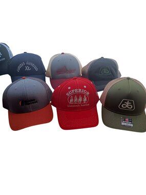 Set Of 6 Ranch Swag Farm Trucker Hats Logos Embroidered Designs Caps